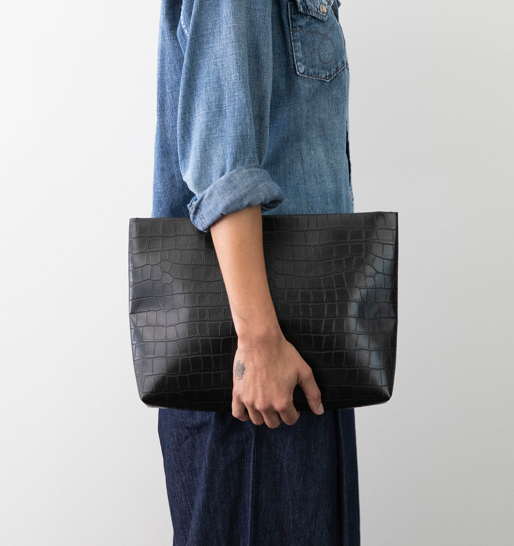 Black Matte Croco Pouch