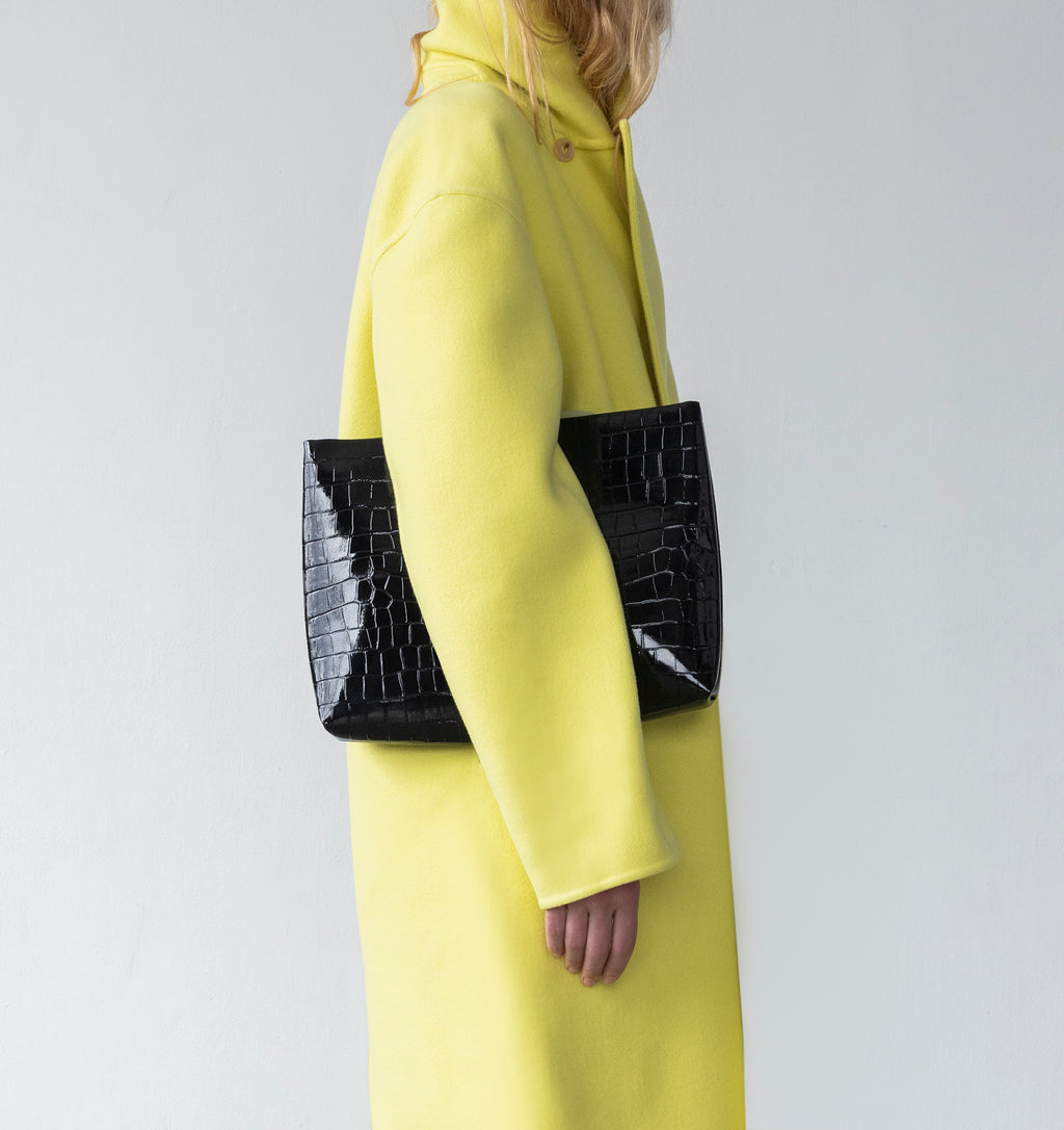 Black Lacquer Croco Pouch