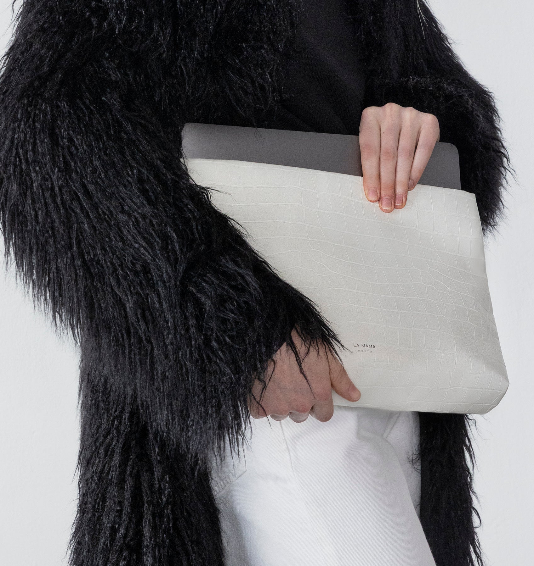 White Matte Croco Pouch