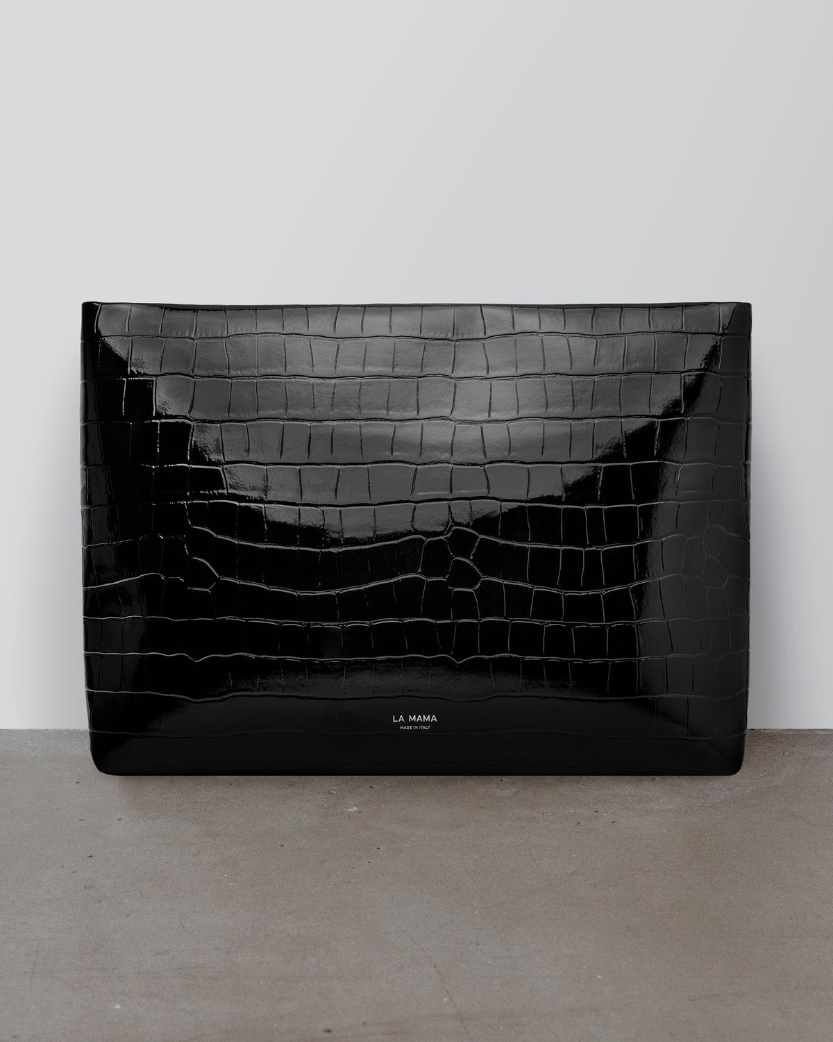 Black Lacquer Croc-Embossed Pouch