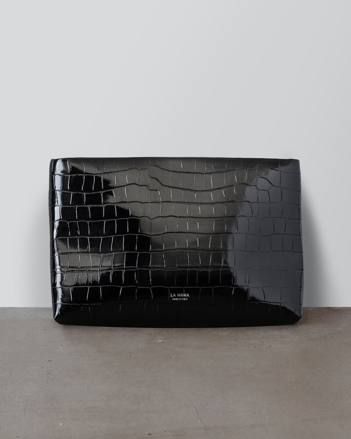 Black Lacquer Croc-Embossed Pouch