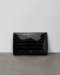 Black Lacquer Croc-Embossed Pouch