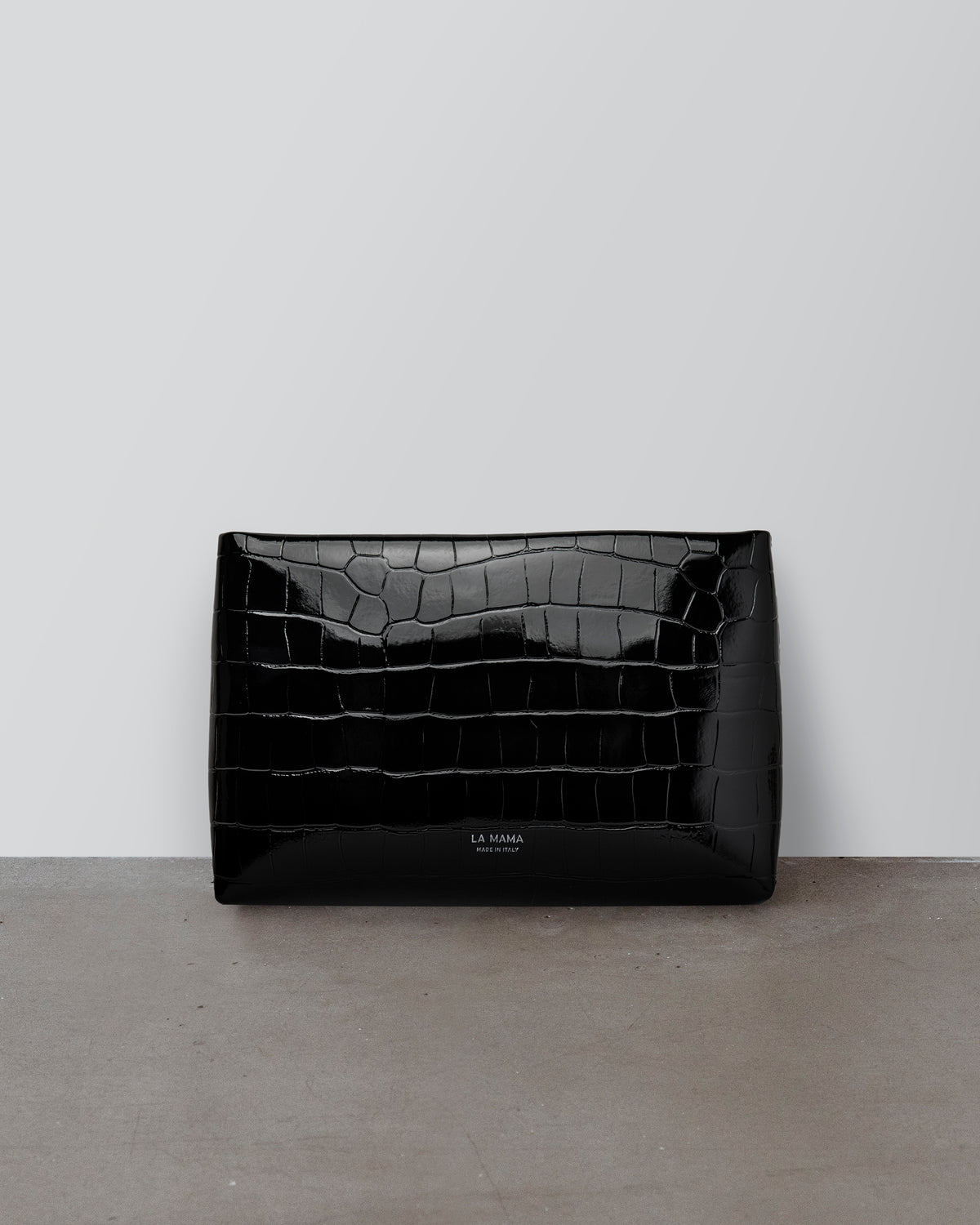 Black Lacquer Croc-Embossed Pouch