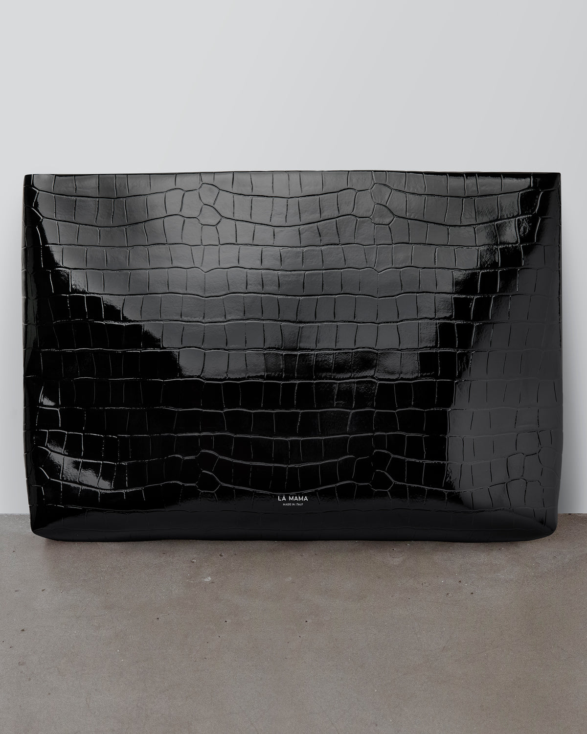 Black Lacquer Croc-Embossed Pouch