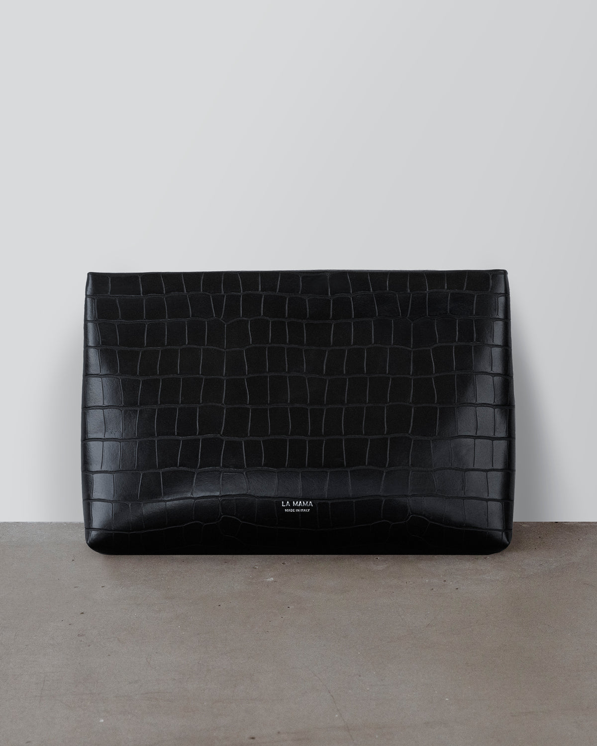 Black Matte Croc-Embossed Pouch