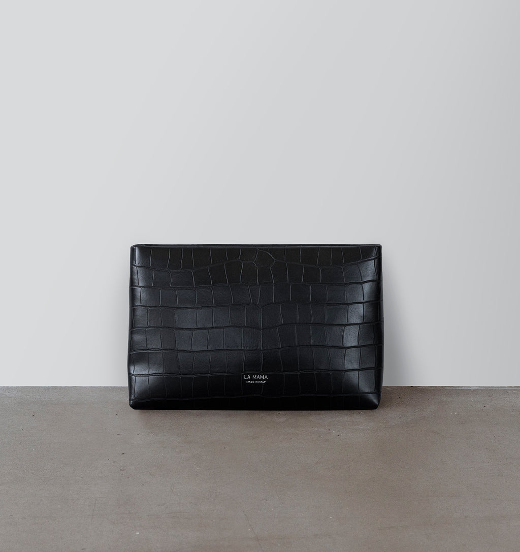 Black Matte Croco Pouch