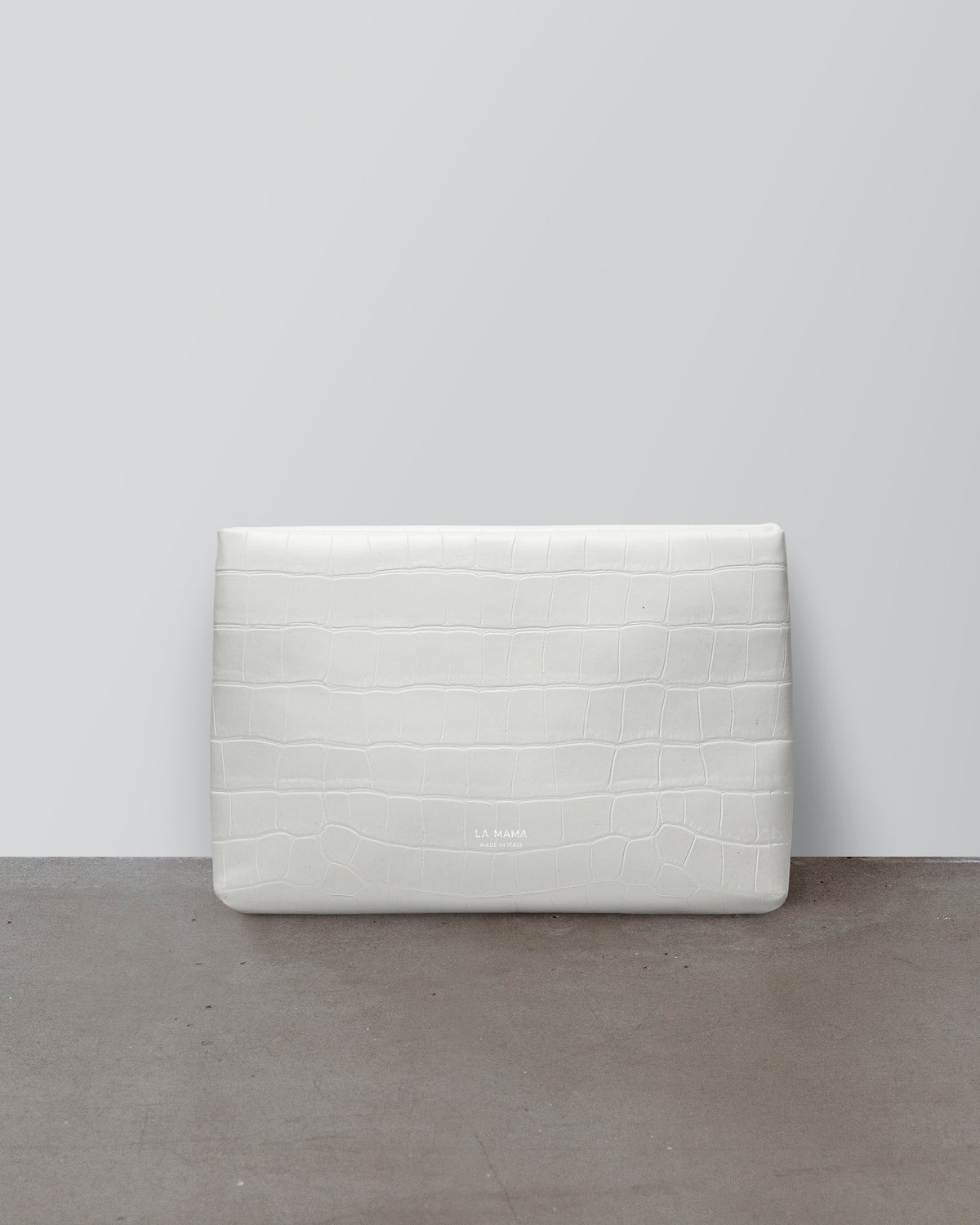 White Chalk Croc-Embossed Pouch
