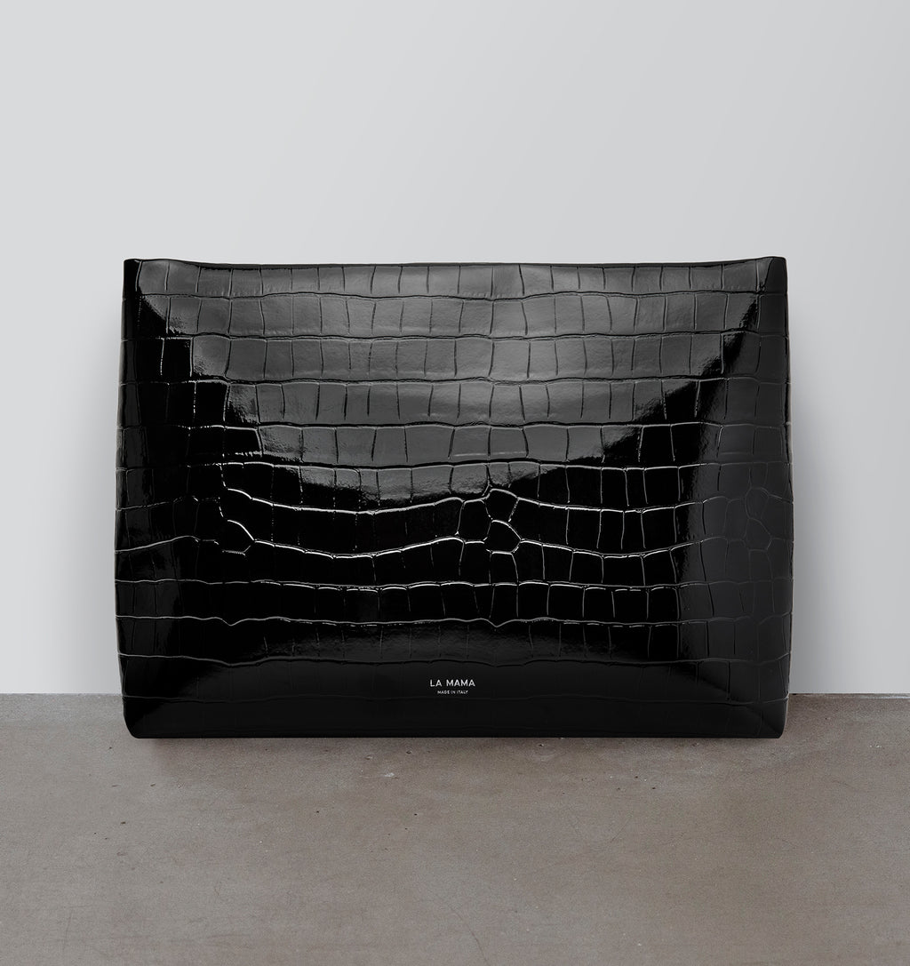 Black Lacquer Croco Pouch