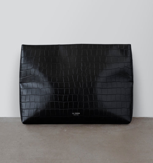 Black Matte Croc-Embossed Pouch