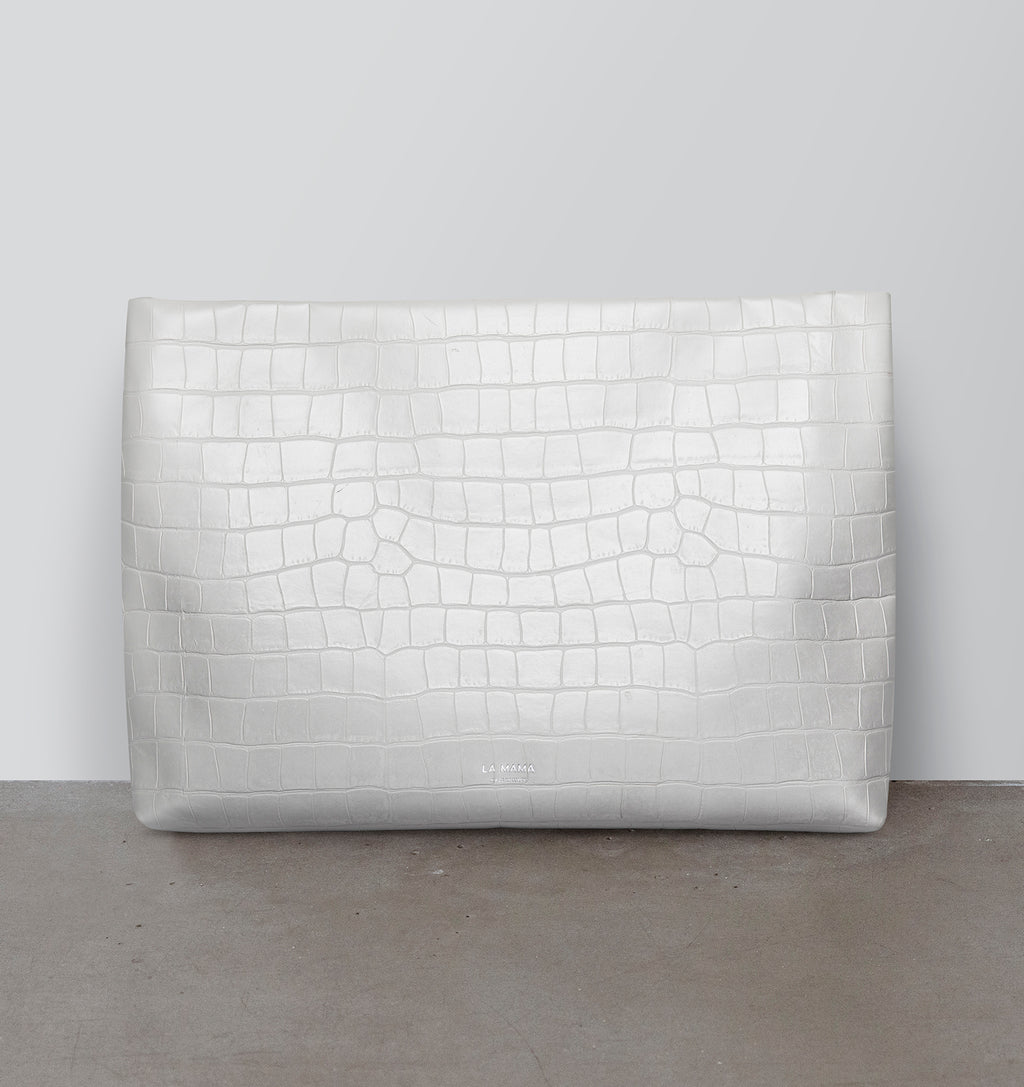 White Matte Croco Pouch