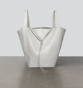 Front view of the LA MAMA LM1 luxury handbag in White Matte Croco, crafted from croc-embossed vegan leather.