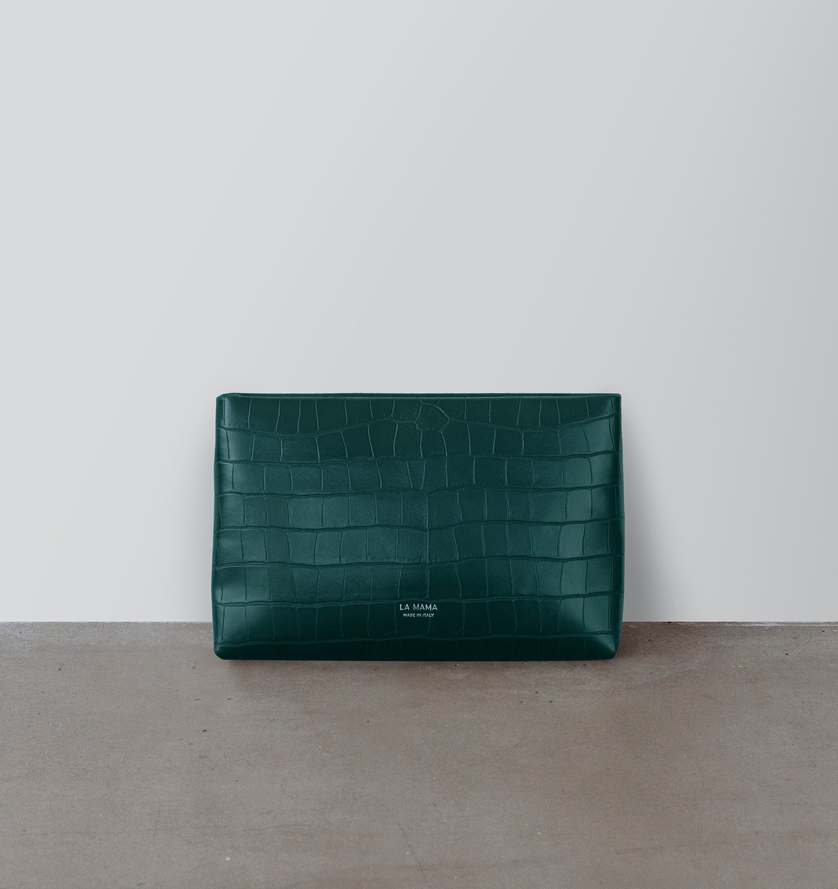 LA MAMA Green Matte Croc-Embossed Pouch | Luxury Pouch